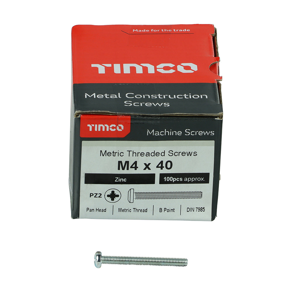 TIMCO Machine Pan Head Silver Screws - M4 x 40 - Image