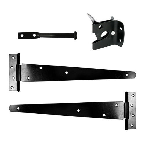 TIMCO Pedestrian Gate Kit Medium Tee Hinges & Automatic Latch Black - 14" - Image