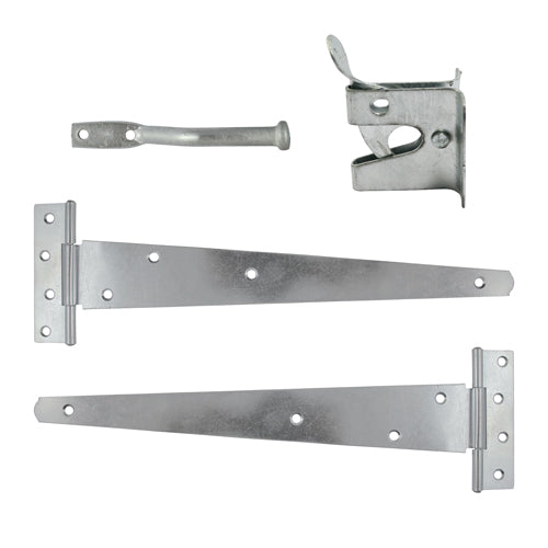 TIMCO Pedestrian Gate Kit Medium Tee Hinges & Automatic Latch Hot Dipped Galvanised - 14" - Image