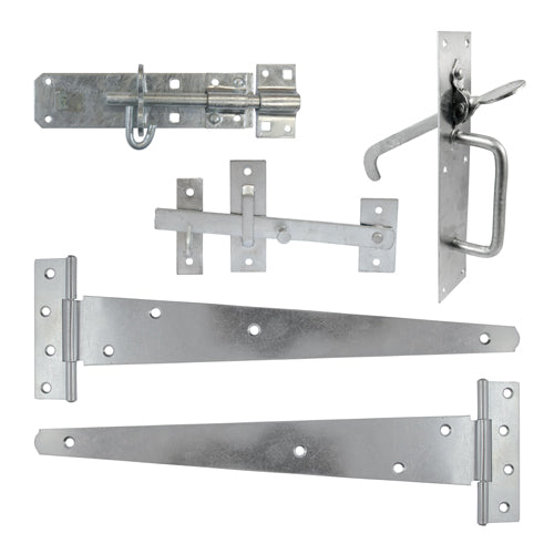TIMCO Side Gate Kit Medium Tee Hinges Suffolk Latch & Brenton Padbolt Hot Dipped Galvanised - 18" - Image