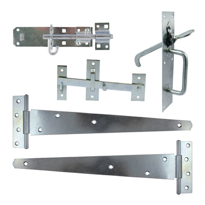 TIMCO Side Gate Kit Medium Tee Hinges Suffolk Latch & Brenton Padbolt Sliver - 18" - Image