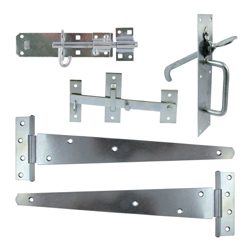 TIMCO Side Gate Kit Medium Tee Hinges Suffolk Latch & Brenton Padbolt Sliver - 18" - Image