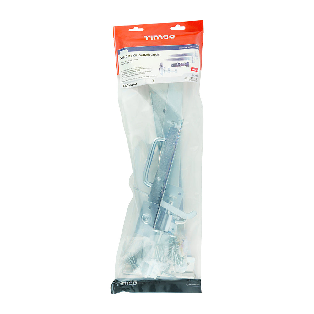 TIMCO Side Gate Kit Medium Tee Hinges Suffolk Latch & Brenton Padbolt Sliver - 18" - Image