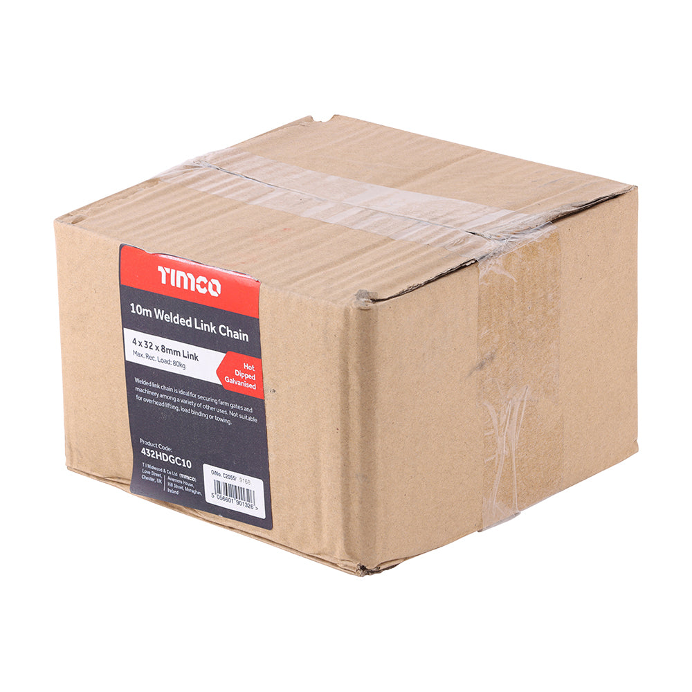 TIMCO Welded Link Chain - Hot Dipped Galvanised - 4 x 32 x 8mm (10m) - Image