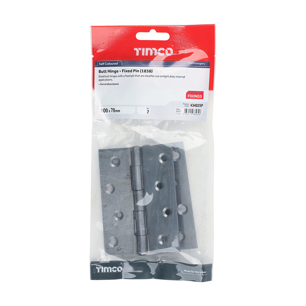TIMCO Plain Butt Hinge - Fixed Pin (1838) - Self Colour - 100 x 70 - Image