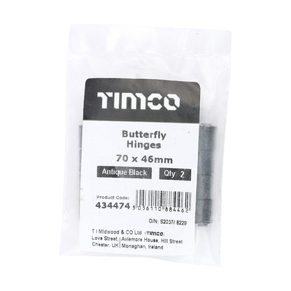 TIMCO Pair of Butterfly Hinges - Antique Black - 70 x 46 - Image