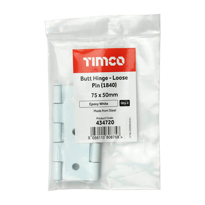 TIMCO Plain Butt Hinge - Loose Pin (1840) - White - 75 x 50 - Image