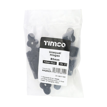 TIMCO Pair of Unequal Hinges - Antique Black - 85mm - Image