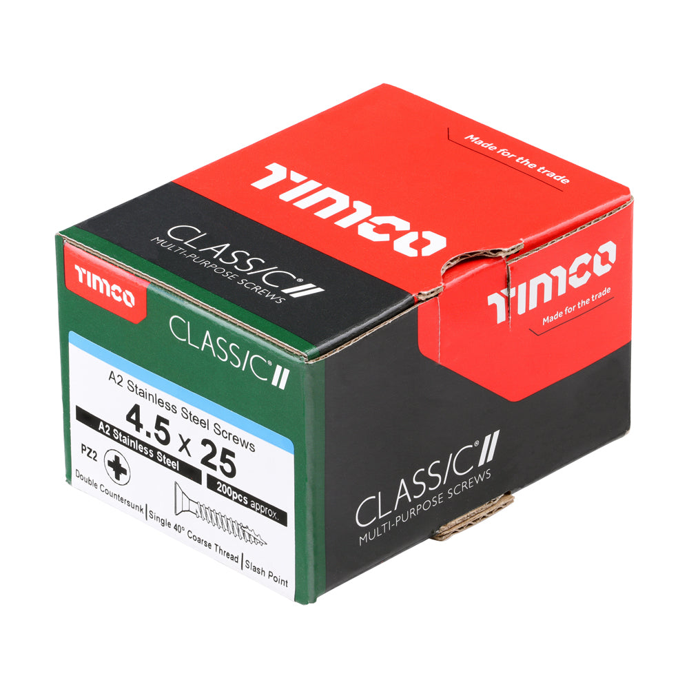 TIMCO Classic Multi-Purpose Countersunk A2 Stainless Steel Woodcrews - 4.5 x 25 - Image