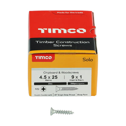 TIMCO Solo Countersunk Silver Woodscrews - 4.5 x 25 - Image