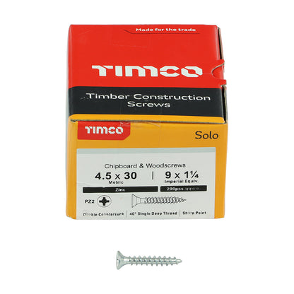 TIMCO Solo Countersunk Silver Woodscrews - 4.5 x 30 - Image