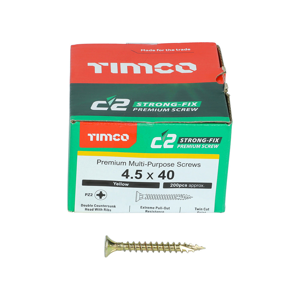 TIMCO C2 Strong-Fix Multi-Purpose Premium Countersunk Gold Woodscrews - 4.5 x 40 - Image