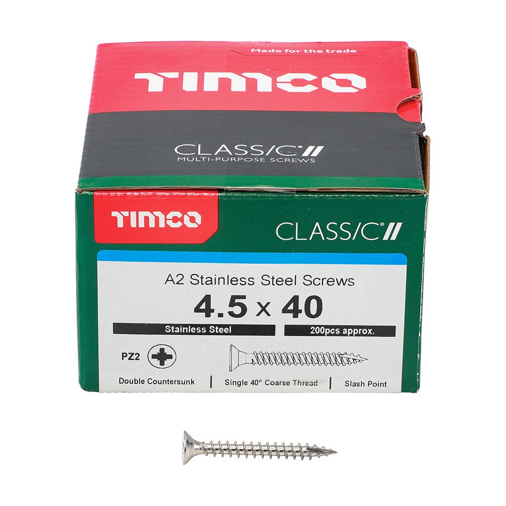 TIMCO Classic Multi-Purpose Countersunk A2 Stainless Steel Woodcrews - 4.5 x 40 - Image