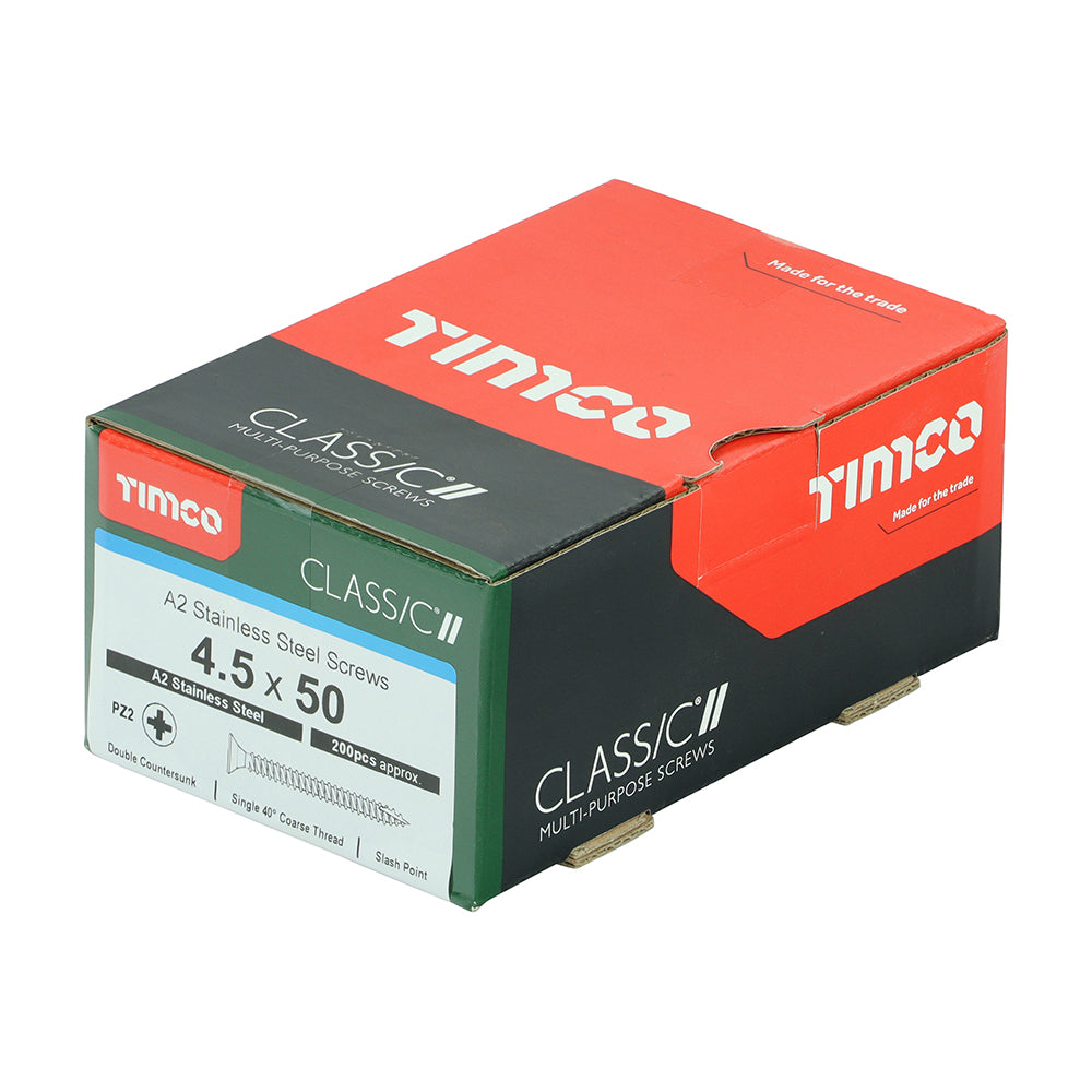 TIMCO Classic Multi-Purpose Countersunk A2 Stainless Steel Woodcrews - 4.5 x 50 - Image
