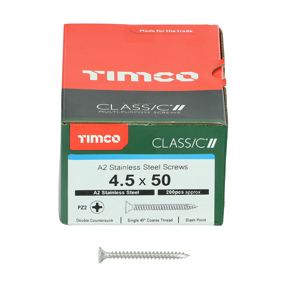 TIMCO Classic Multi-Purpose Countersunk A2 Stainless Steel Woodcrews - 4.5 x 50 - Image
