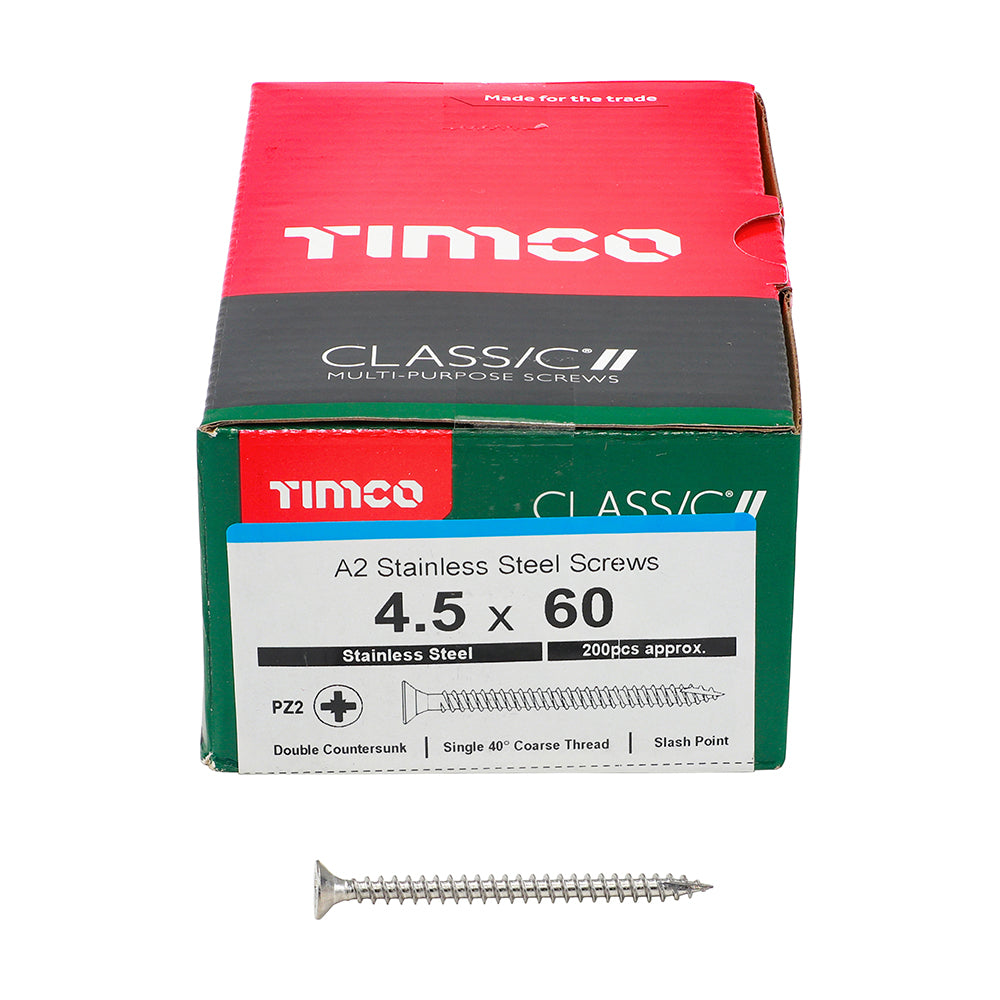 TIMCO Classic Multi-Purpose Countersunk A2 Stainless Steel Woodcrews - 4.5 x 60 - Image