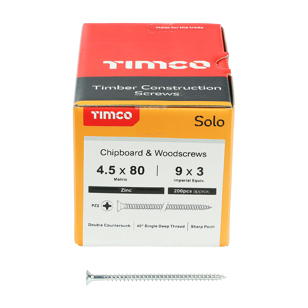 TIMCO Solo Countersunk Silver Woodscrews - 4.5 x 80 - Image