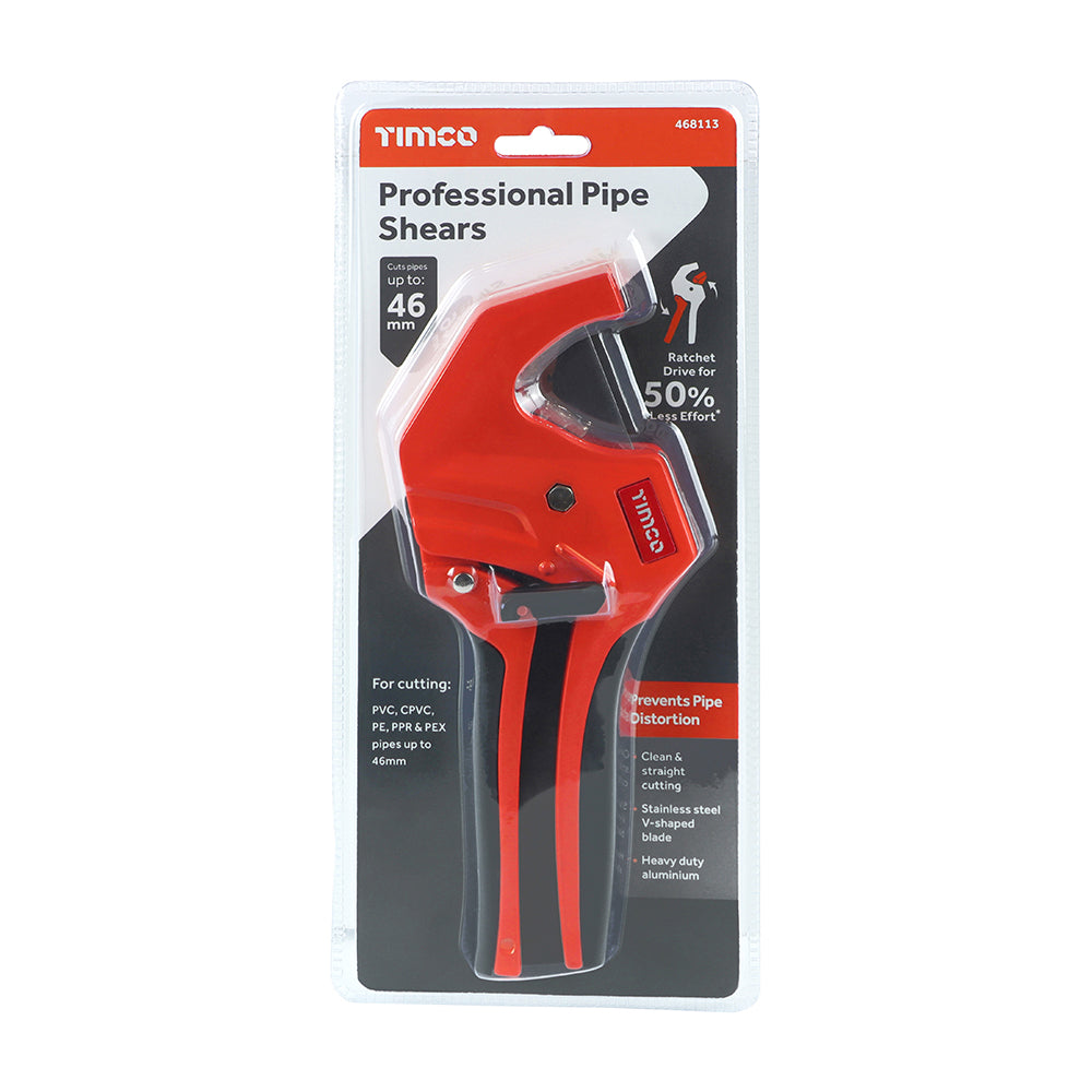 TIMCO Plastic Pipe Shears Professional Ratcheting PVC Tube Cutters - 46mm - Image