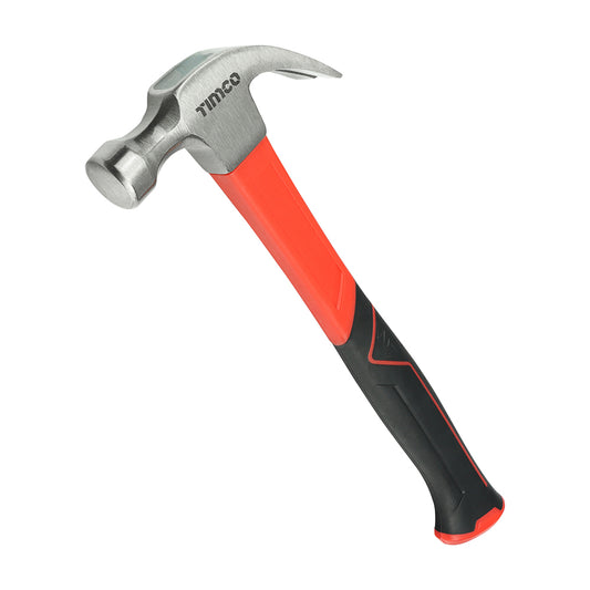 TIMCO Fibreglass Claw Hammer, Curved Single Piece High Strength Anti-Shock Smooth Face Hammer - 16oz - Image