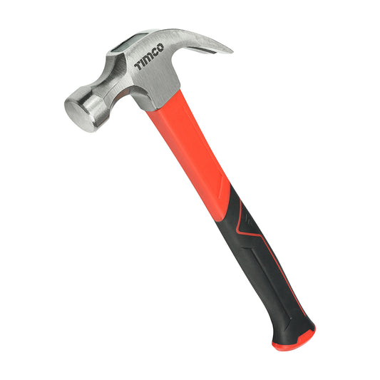 TIMCO Fibreglass Claw Hammer, Curved Single Piece High Strength Anti-Shock Smooth Face Hammer - 20oz - Image