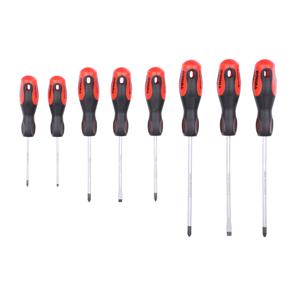 TIMCO Screwdriver Set, Slotted, Phillips and Pozi Screwdrivers with Magnetic Tips, Ergonomic Anti-Slip Handles - 8 Pieces - Image