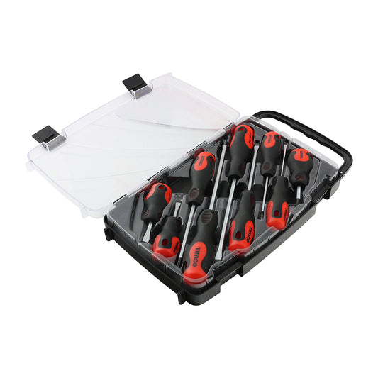TIMCO Screwdriver Set, Slotted and Phillips Screwdrivers with Magnetic Tips, Ergonomic Anti-Slip Handles in a Hard Carry Case - 9 Pieces - Image
