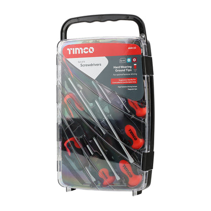 TIMCO Screwdriver Set, Slotted and Phillips Screwdrivers with Magnetic Tips, Ergonomic Anti-Slip Handles in a Hard Carry Case - 9 Pieces - Image