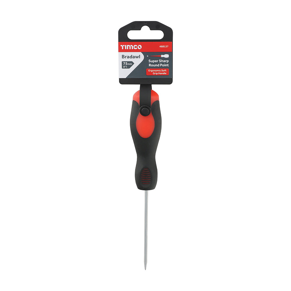 TIMCO Bradawl, Anti-Slip Grip with Sharp Marking Point - 75mm - Image