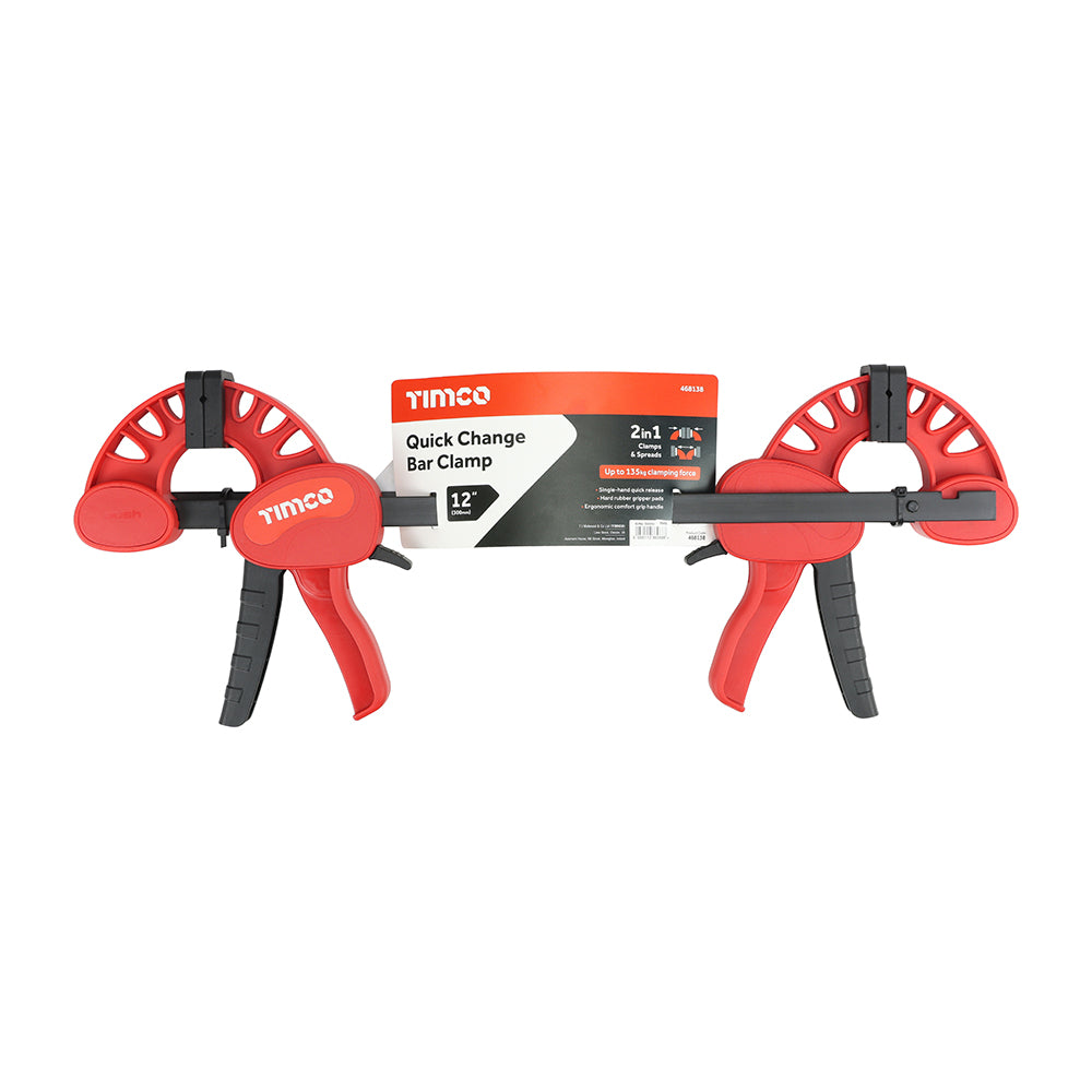 TIMCO Quick Change Bar Clamp, Two Piece Set, Heavy Duty 135kg Quick Release Woodworking Clamp, One Handed Clamp - 12" / 300mm Clamping Capacity - Image