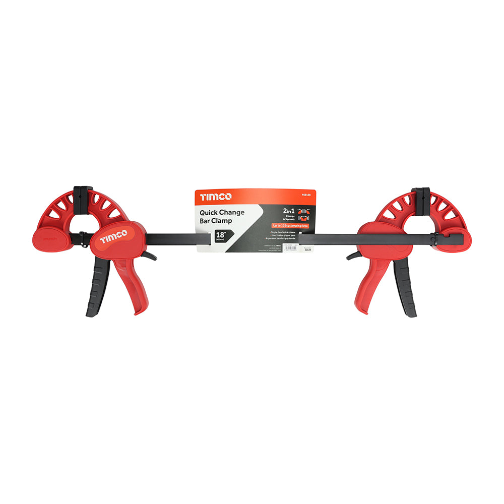 TIMCO Quick Change Bar Clamp, Two Piece Set, Heavy Duty 135kg Quick Release Woodworking Clamp, One Handed Clamp - 18" / 450mm Clamping Capacity - Image