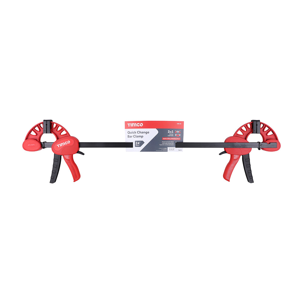 TIMCO Quick Change Bar Clamp, Two Piece Set, Heavy Duty 135kg Quick Release Woodworking Clamp, One Handed Clamp - 24" / 600mm Clamping Capacity - Image