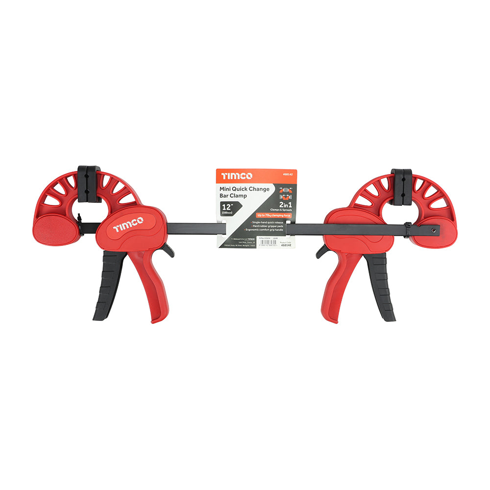 TIMCO Mini Quick Change Bar Clamp, Two Piece Set, Medium Duty 70kg Quick Release Woodworking Clamp, One Handed Clamp - 12" / 300mm Clamping Capacity - Image