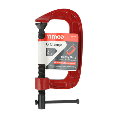 TIMCO G Clamp, Heavy Duty Solid Steel G Clamp, 45mm Jaw Width - 3" - Image