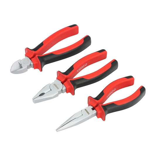 TIMCO General Purpose Pliers Set, Combination Pliers, Long Nose Pliers, Side Cutting Pliers with Soft Grip Handles - Set of 3 - Image