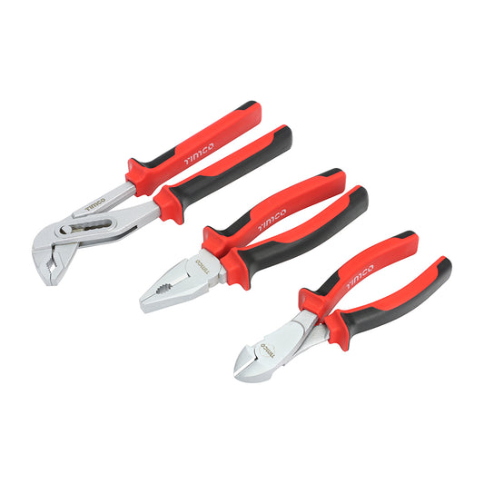 TIMCO General Purpose Pliers Set, Combination Pliers, Side Cutting Pliers, Water Pump Pliers with Soft Grip Handles - Set of 3 - Image