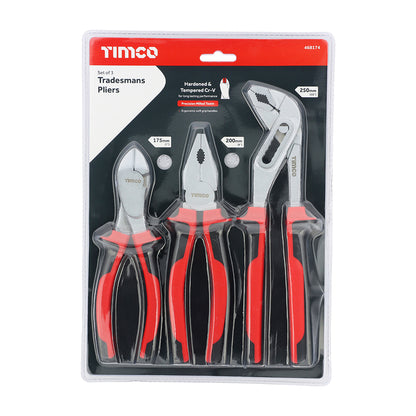 TIMCO General Purpose Pliers Set, Combination Pliers, Side Cutting Pliers, Water Pump Pliers with Soft Grip Handles - Set of 3 - Image