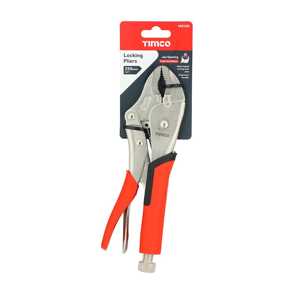 TIMCO Locking Pliers with Ergonomic Soft-Grip Handles and Hardened Curved Jaws with 48mm Clamping Capacity - 10" / 250mm - Image