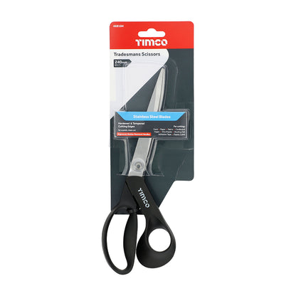 TIMCO Tradesmans Scissors, Heavy Duty with Stainless Steel Blades and Ergonomic Plastic Grips - 9 1/2" / 240mm - Image