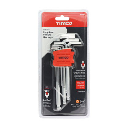 TIMCO Long Arm Ball End Hex Key Set - 9 Pieces - Image