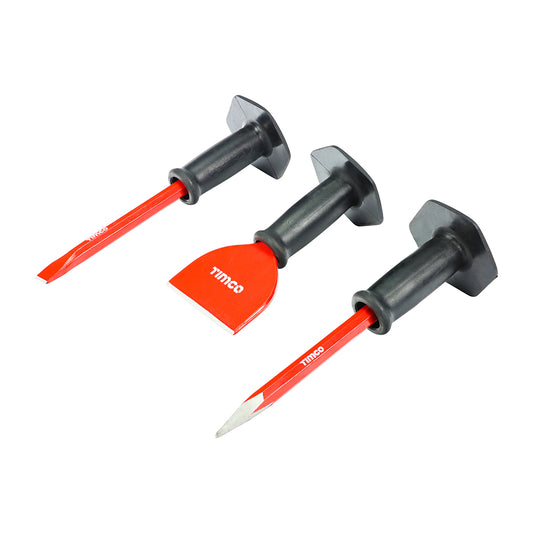 TIMCO Mixed Bolster and Chisel Set, Cold Chisel, Masonry Bolster, Point Chisel - 3 Pieces - Image