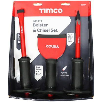 TIMCO Mixed Bolster and Chisel Set, Cold Chisel, Masonry Bolster, Point Chisel - 3 Pieces - Image