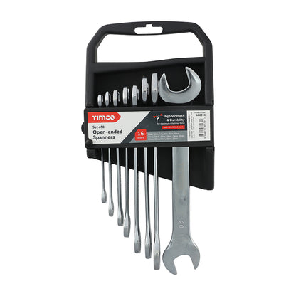 TIMCO Open Ended Spanner Set - Metric Drop Forged Chrome Vanadium, 6mm to 22mm - 8 Pieces - Image