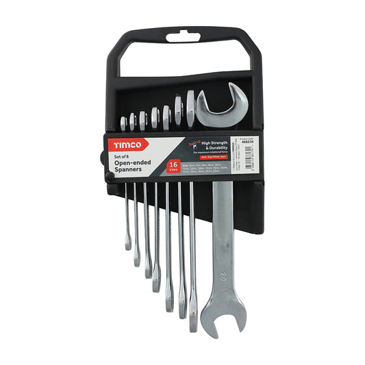 TIMCO Open Ended Spanner Set - Metric Drop Forged Chrome Vanadium, 6mm to 22mm - 8 Pieces - Image