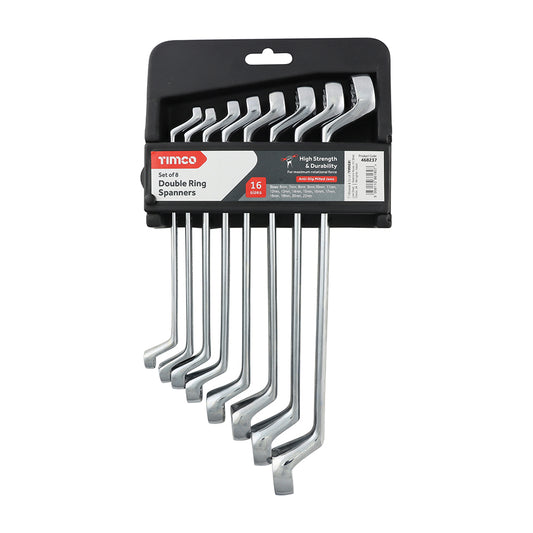 TIMCO Double Ring Spanner Set - Metric Drop Forged Chrome Vanadium, 6mm to 22mm - 8 Pieces - Image