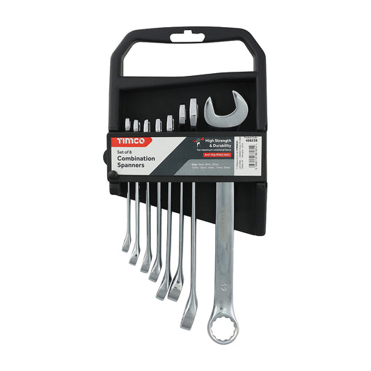 TIMCO Combination Spanner Set - Metric Drop Forged Chrome Vanadium, 8mm to 19mm - 8 Pieces - Image