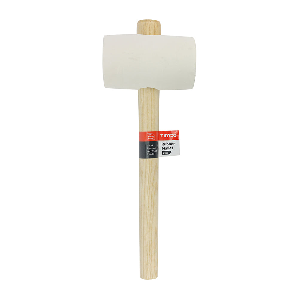 TIMCO Rubber Mallet, Non Marking White Solid Rubber Ash Wood Handle Mallet - 24oz - Image