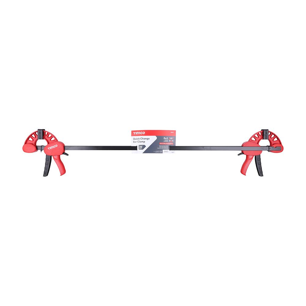 TIMCO Quick Change Bar Clamp, Two Piece Set, Heavy Duty 135kg Quick Release Woodworking Clamp, One Handed Clamp - 36"/ 900mm Clamping Capacity - Image