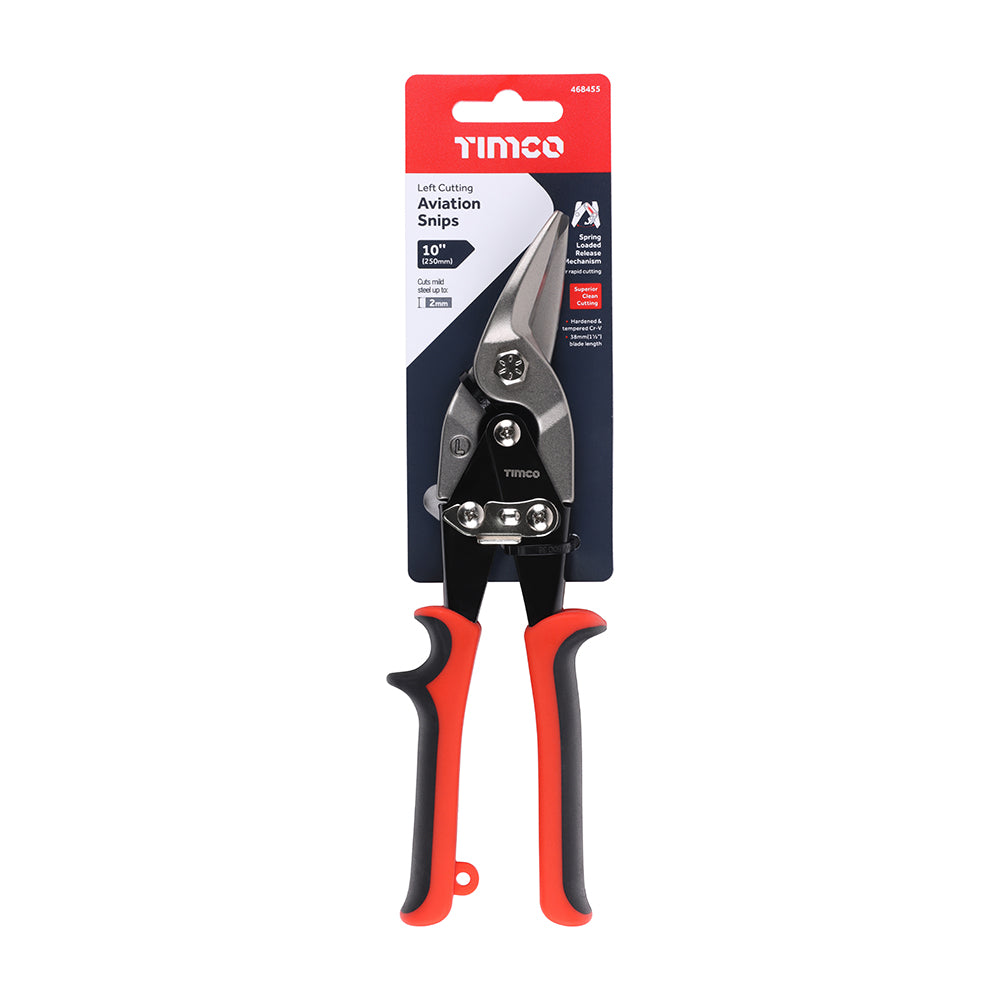 TIMCO Aviation Snips Left Cutting Snips with Ergonomic Moulded Handles - 10" / 250mm - Image