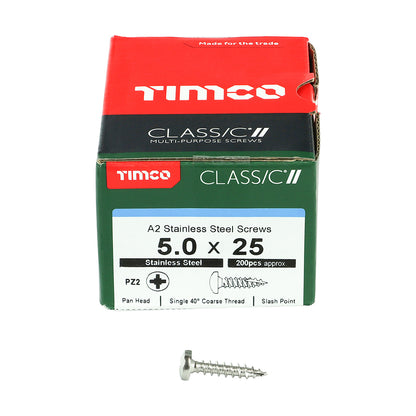 TIMCO Classic Multi-Purpose Pan Head A2 Stainless Steel Woodcrews - 5.0 x 25 - Image
