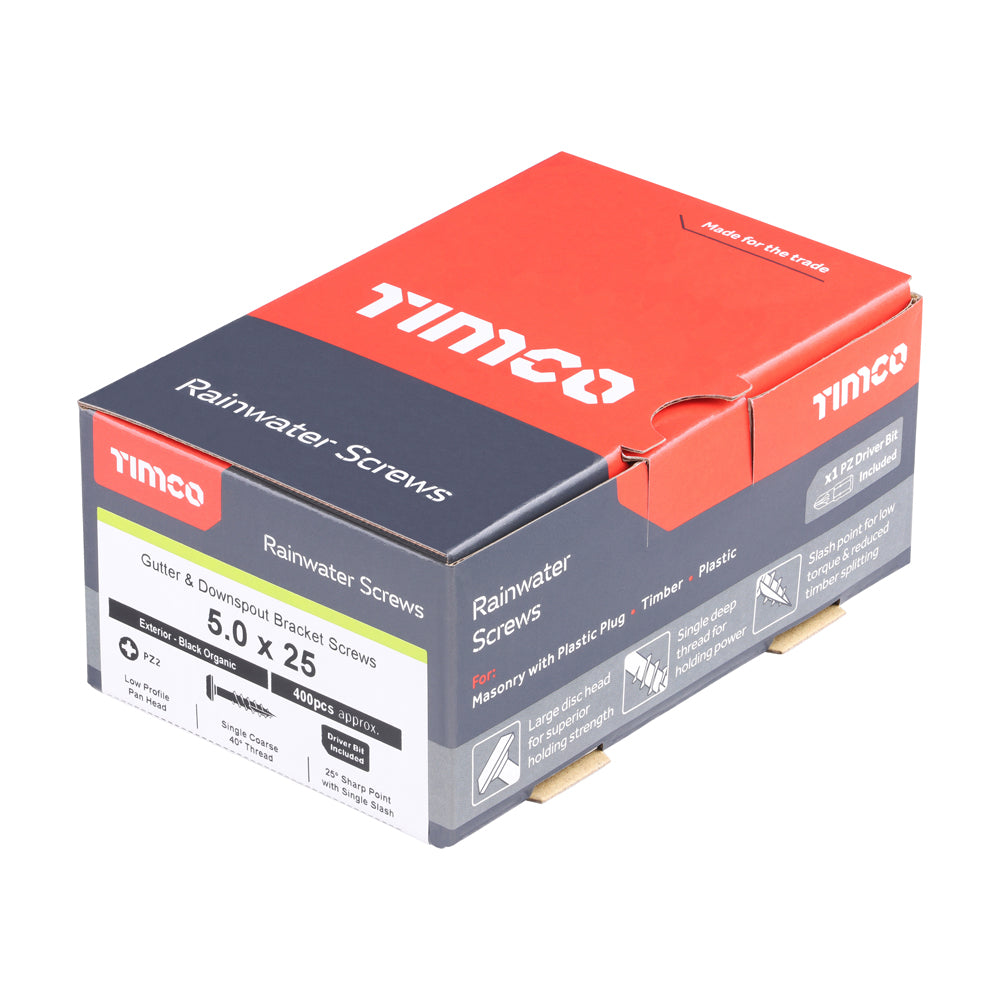 TIMCO Rainwater Bracket Exterior Black Screws - 5.0 x 25 - Image